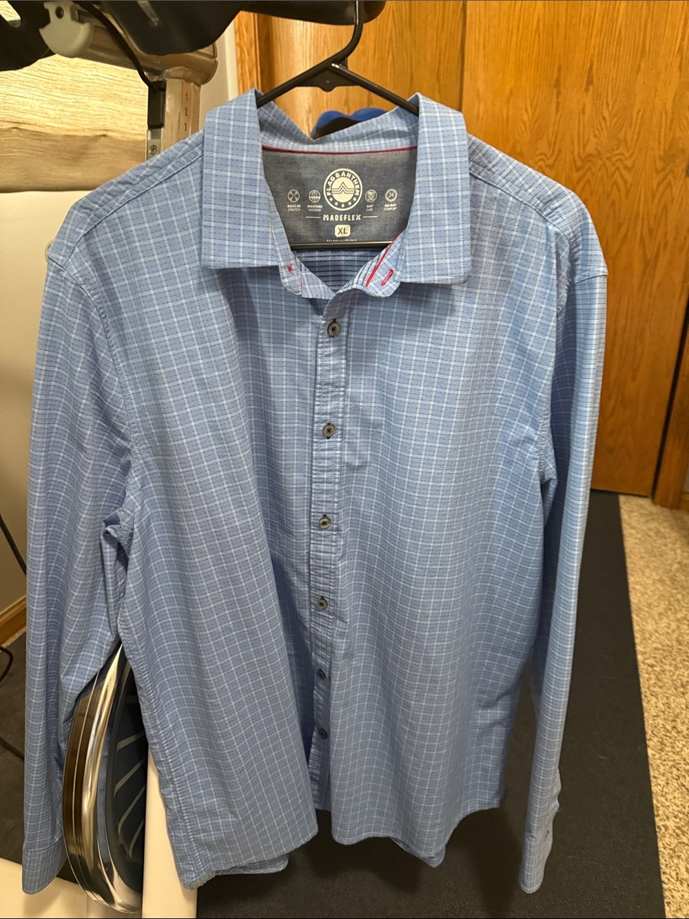 Flag and Anthem Men's Blue Plaid Long-Sleeve Button-Up Shirt